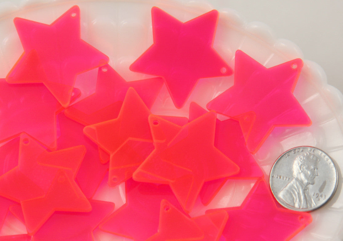 30mm Bright Pink Star Acrylic or Resin Charms - 6 pc set