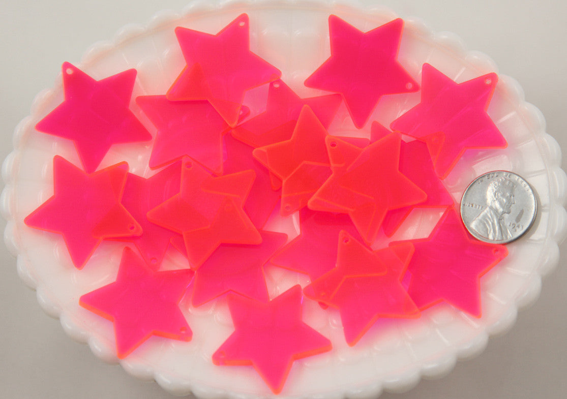 30mm Bright Pink Star Acrylic or Resin Charms - 6 pc set