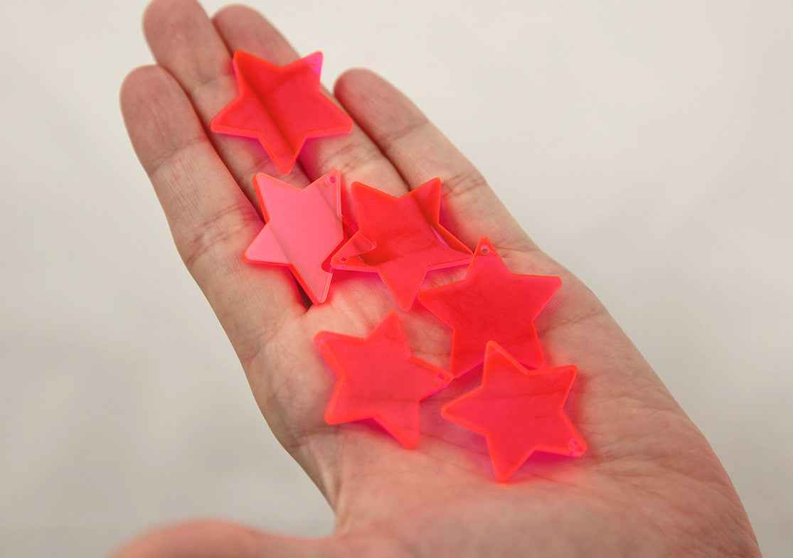 30mm Bright Pink Star Acrylic or Resin Charms - 6 pc set