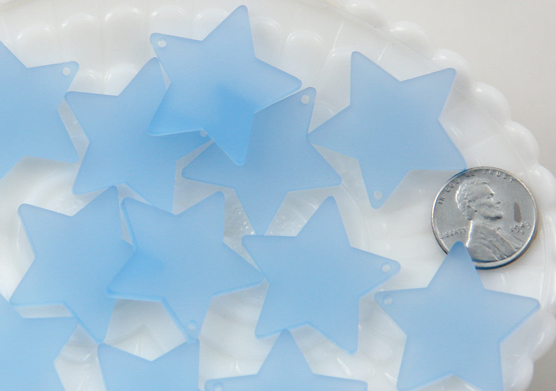 Resin Star Charms - 30mm Ice Blue Star Resin Charms - 6 pc set