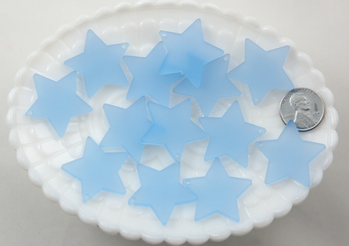 Resin Star Charms - 30mm Ice Blue Star Resin Charms - 6 pc set