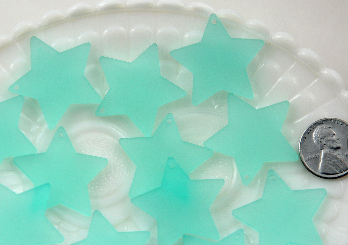 Resin Star Charms - 30mm Sea Glass Blue Star Resin Charms - 6 pc set