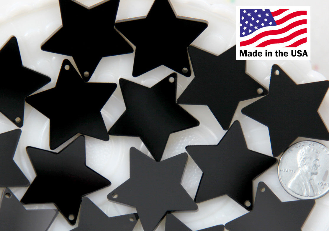 Resin Star Charms - 30mm Black Star Acrylic or Resin Charms - 6 pc set