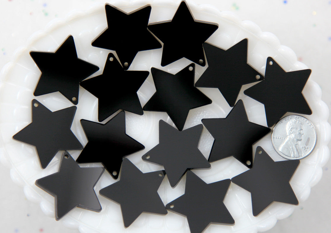 Resin Star Charms - 30mm Black Star Acrylic or Resin Charms - 6 pc set