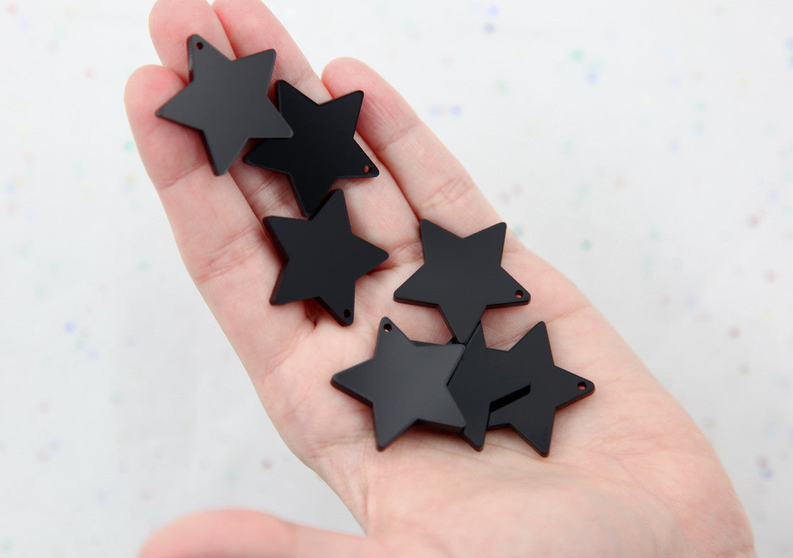 Resin Star Charms - 30mm Black Star Acrylic or Resin Charms - 6 pc set