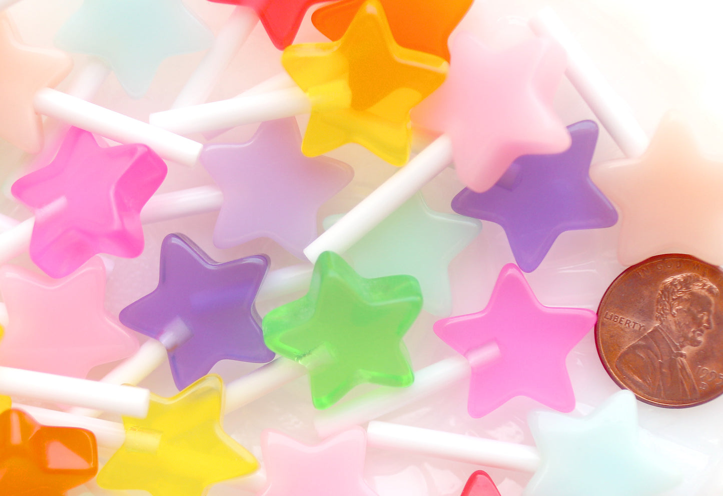 Star Lollipops - 20mm Little Star Shaped Fake Lollipop Flat Back Resin Cabochons - 10 pc set