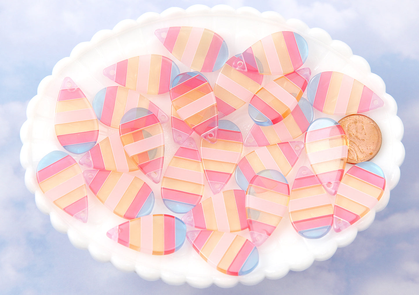 Striped Resin Charms - 16mm Pastel Stripe Teardrop Resin Charms or Pendants - 10 pc set