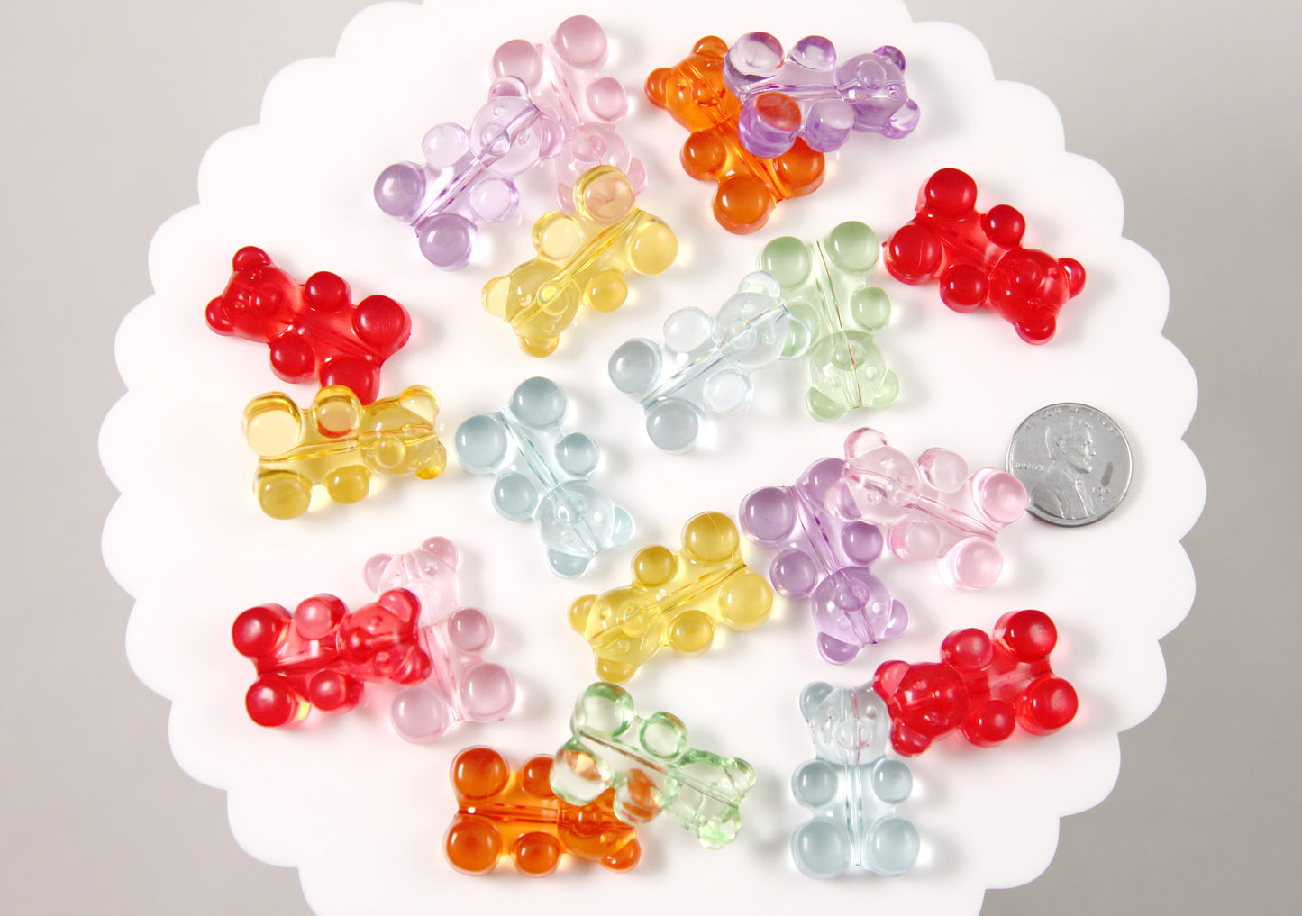Big Gummy Bear Beads - 30mm Fake Gummy Bears with Hole for Stringing - Fake Candy Resin Beads - 21 pc set