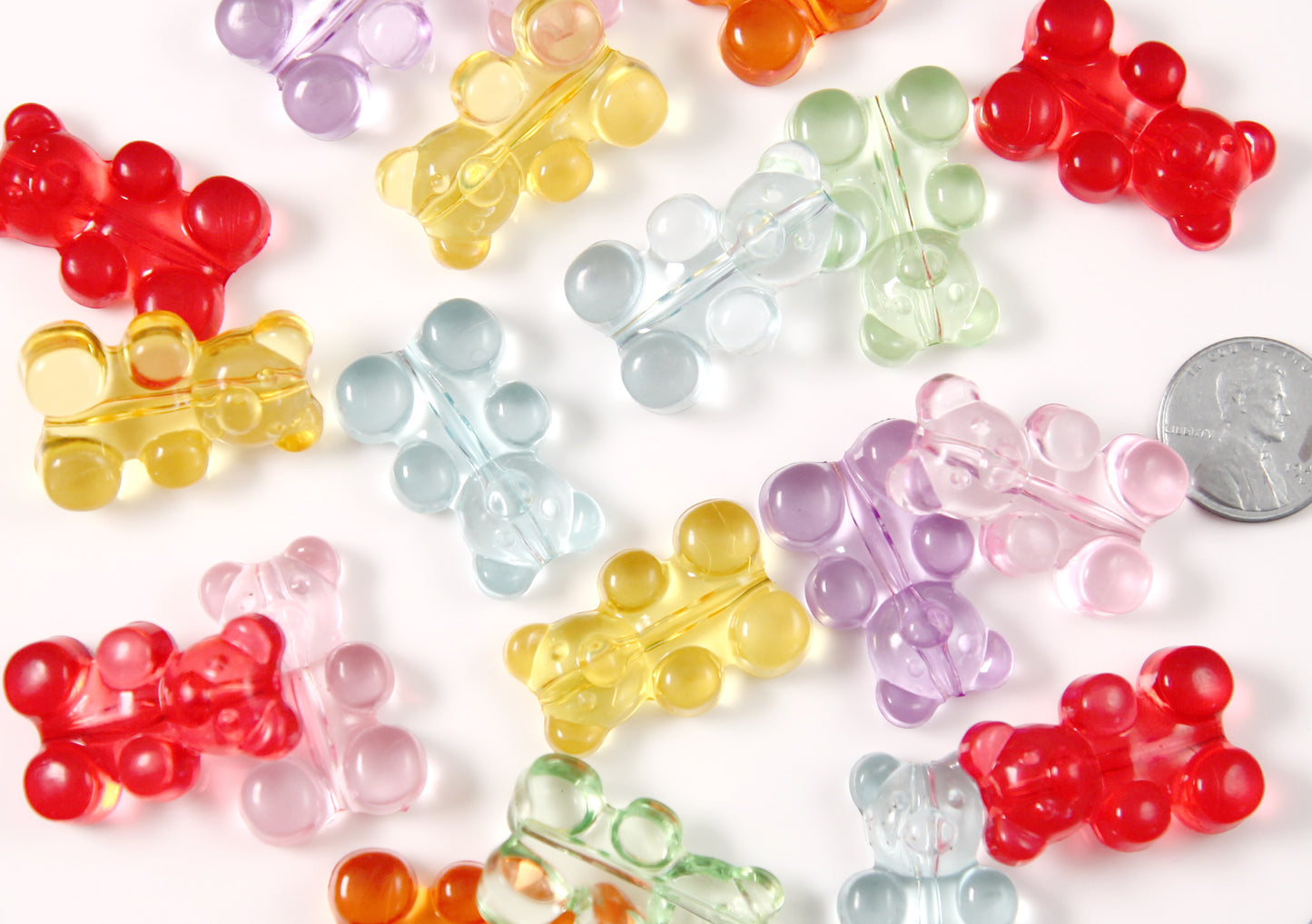Big Gummy Bear Beads - 30mm Fake Gummy Bears with Hole for Stringing - Fake Candy Resin Beads - 21 pc set