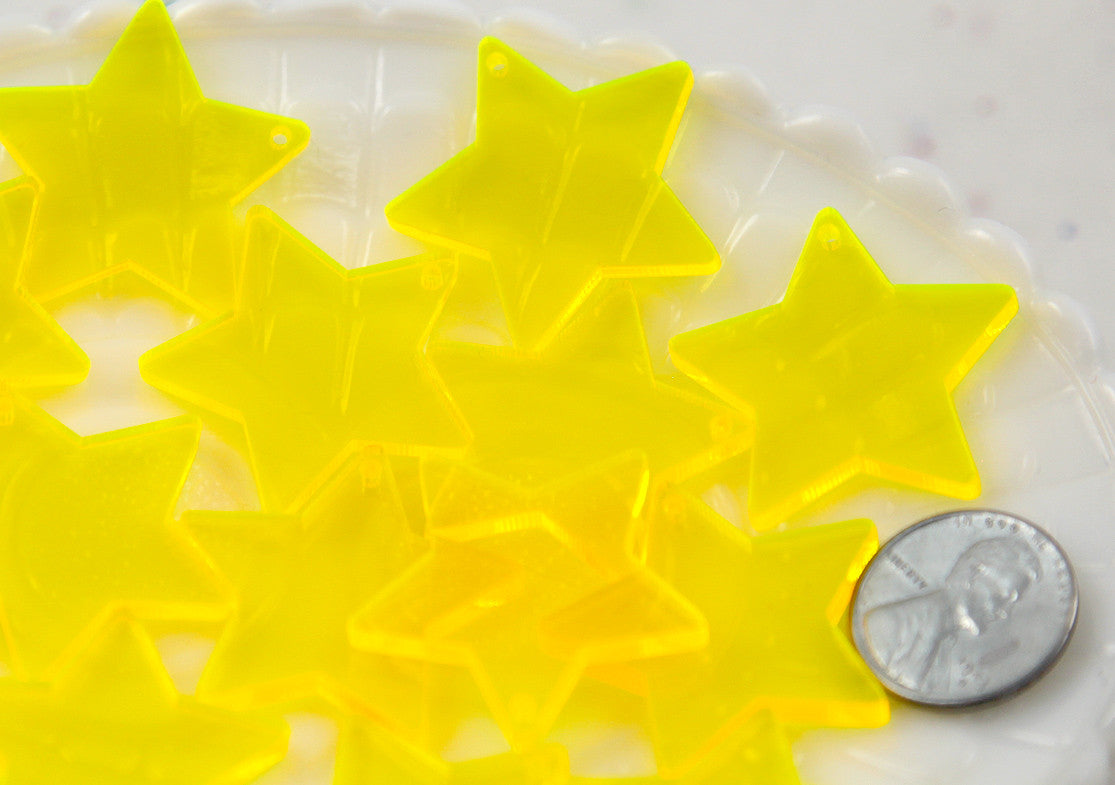 Star Charms - 30mm Bright Yellow Translucent Star Resin Charms - 6 pc set