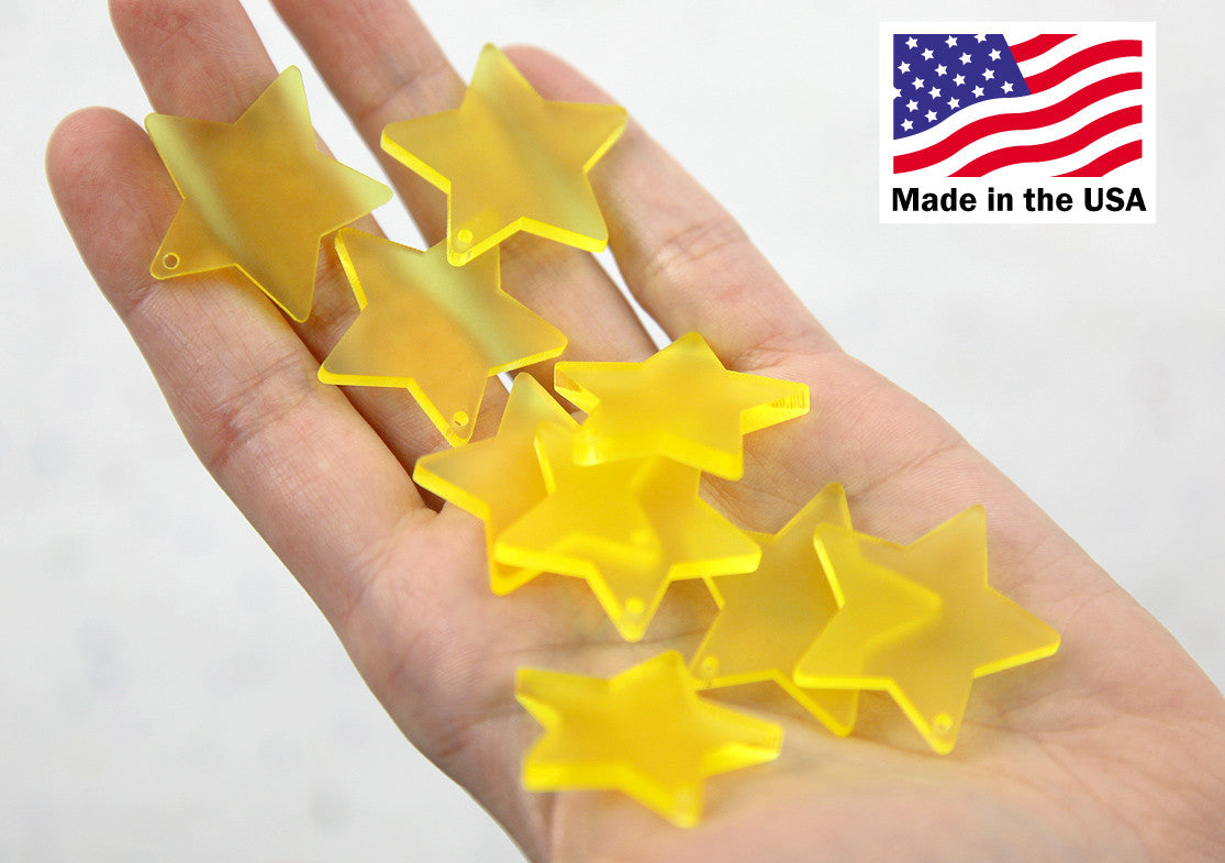 Star Charms - 30mm Bright Yellow Matte Star Resin Charms - 6 pc set