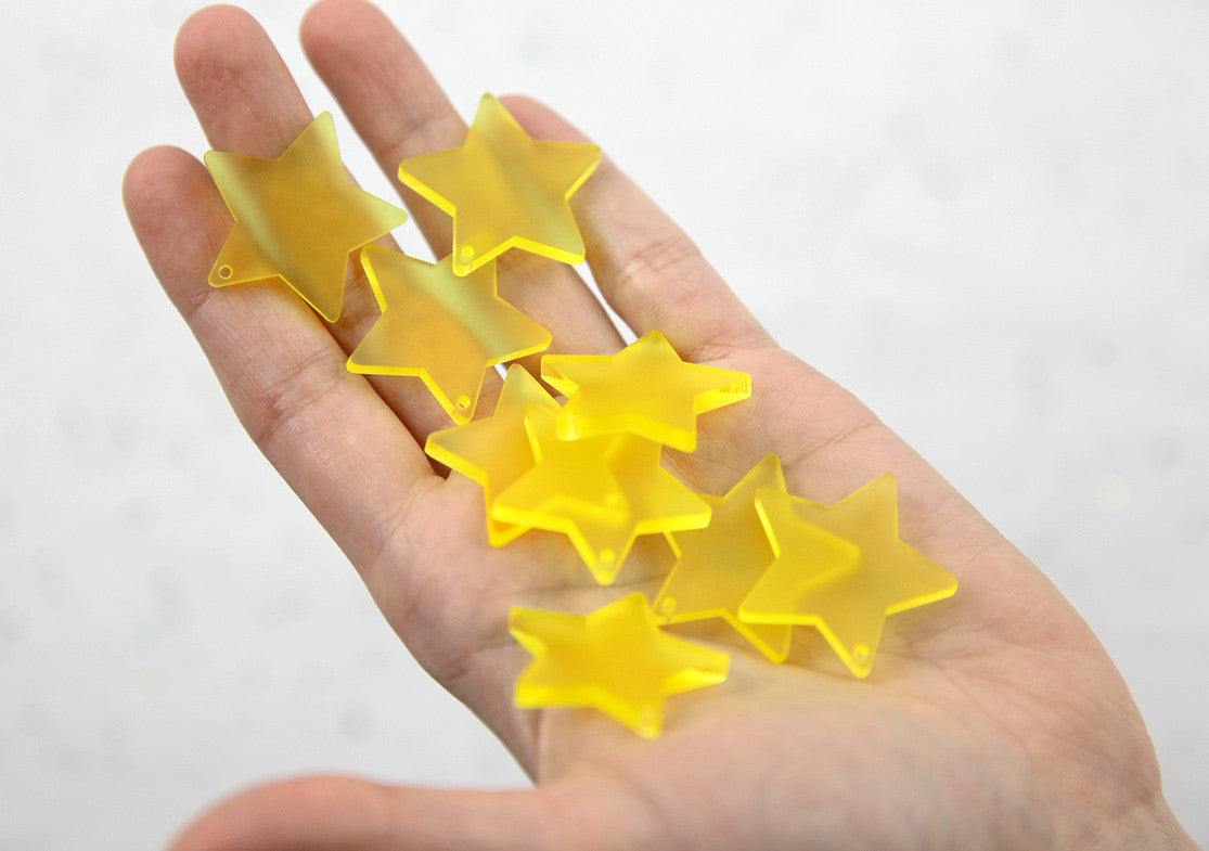 Star Charms - 30mm Bright Yellow Matte Star Resin Charms - 6 pc set