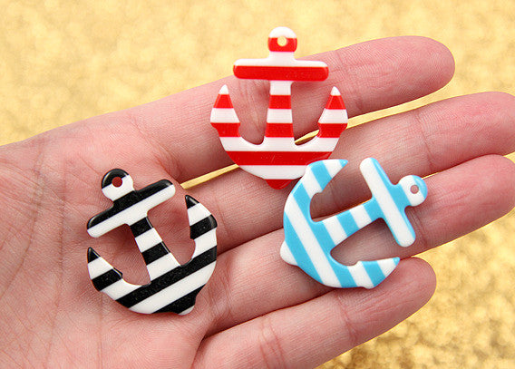 34mm Striped Anchors Resin Charms - 6 pc set