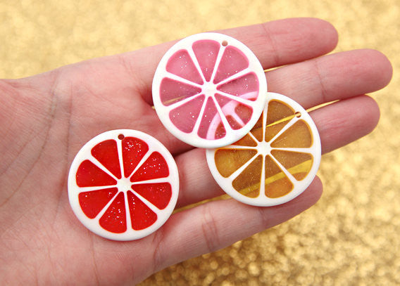 Orange Charms - 35mm Colorful Citrus Fruit Resin Charm - 5 pc set