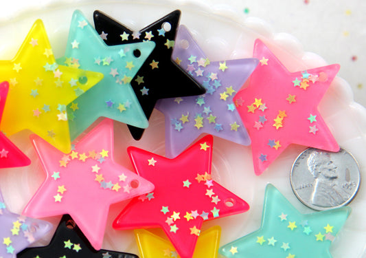 Star Charms - 36mm Pastel Stars Stardust Resin Cabochons Charms or Pendants - 6 pc set