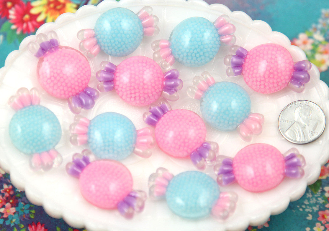 37mm Blue and Pink Sprinkles Confetti Candy Pastel Resin Flatback Cabochons - 8 pc set
