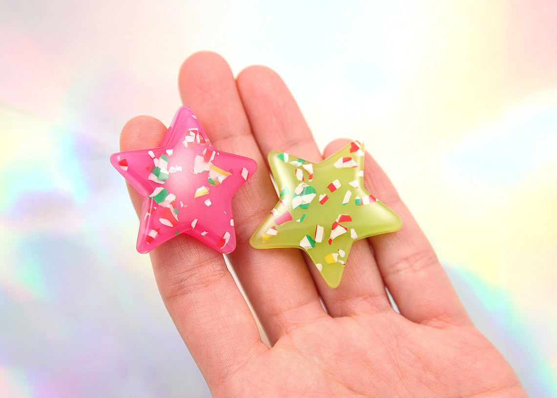 37mm Bright Color Peppermint Candy Confetti Stars Resin Flatback Cabochons - 9 pc set