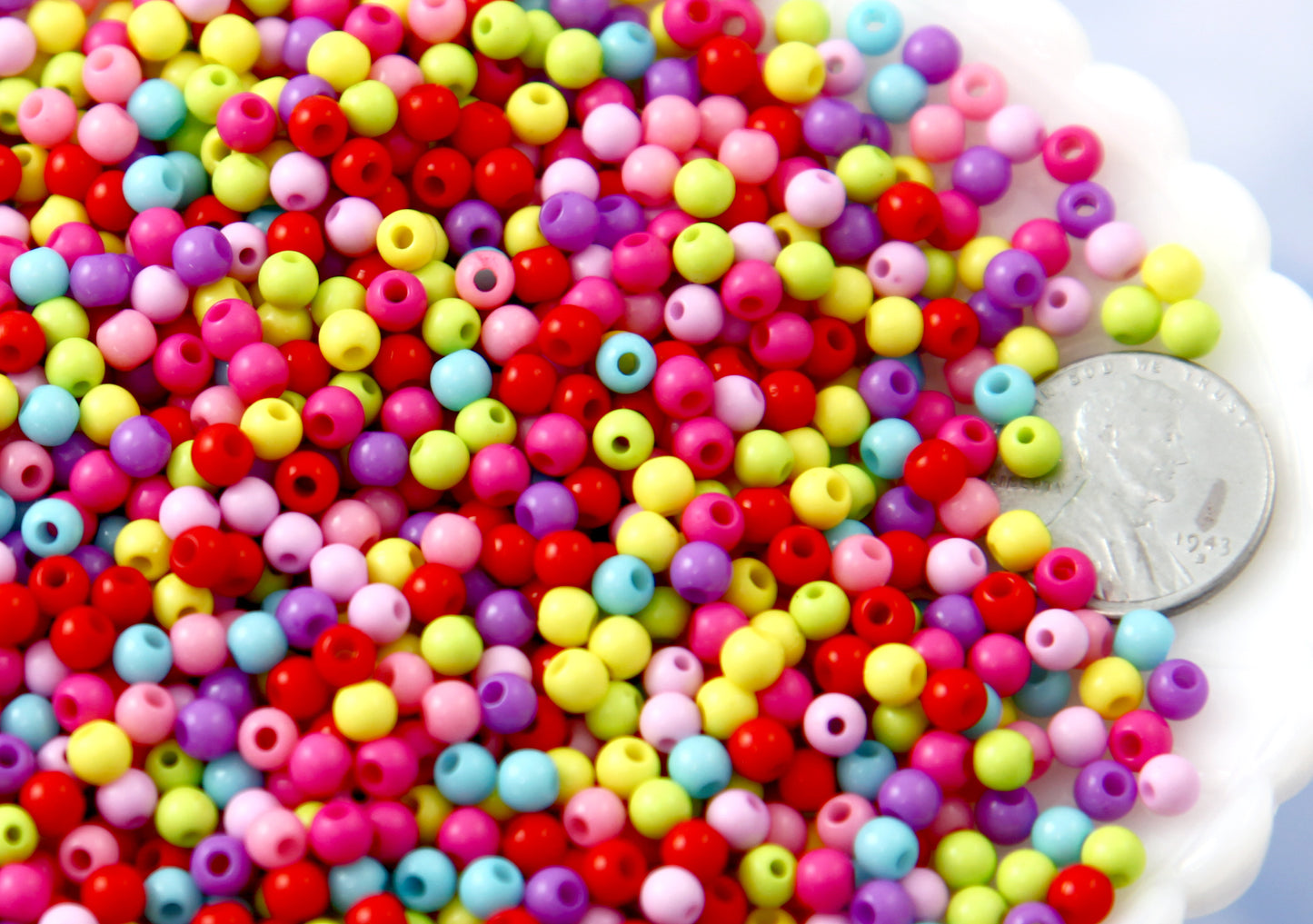 Spacer Beads - 4mm Very Tiny Round Acrylic Beads - Gumball Bubblegum Plastic or Resin Beads - Mixed Colors, Small Size Beads - 1000 pc set