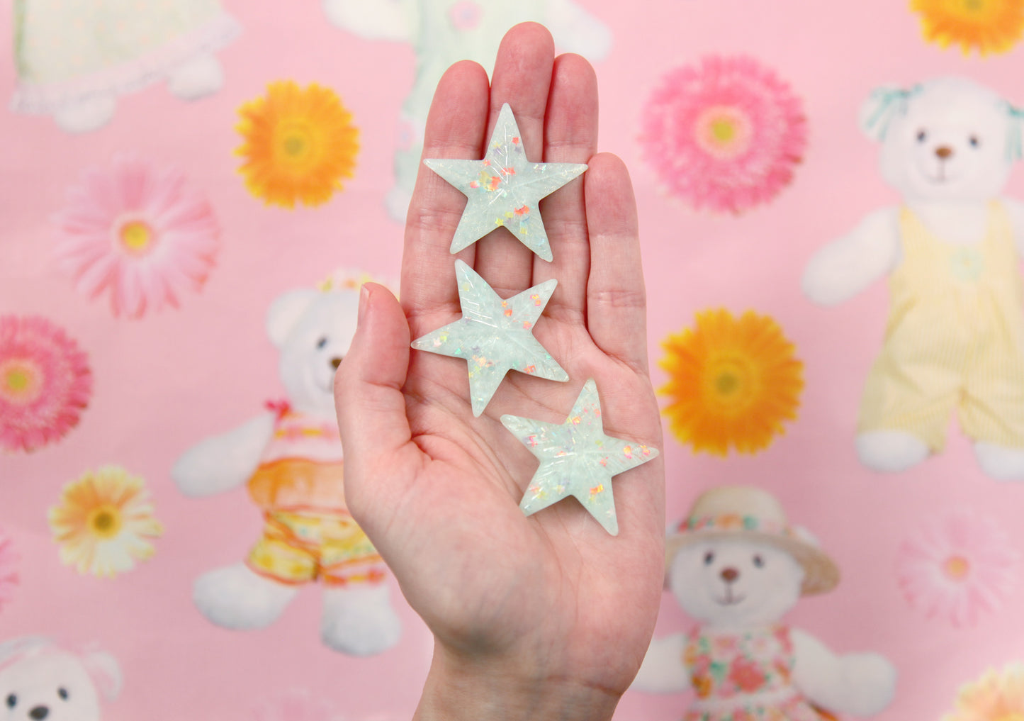 Pastel Star Flatbacks - 40mm Lg Pastel Blue Confetti Star Resin Cabochons or Flat backs - 6 pc set