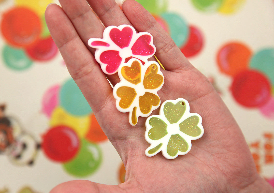 43mm Big Colorful Clover Leaf Resin Lucky Charm or Pendant - 5 pc set