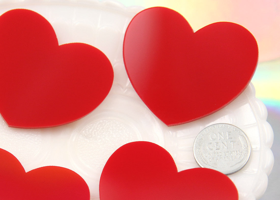 45mm Classic Red Heart Resin or Acrylic Cabochons - 4 pc set