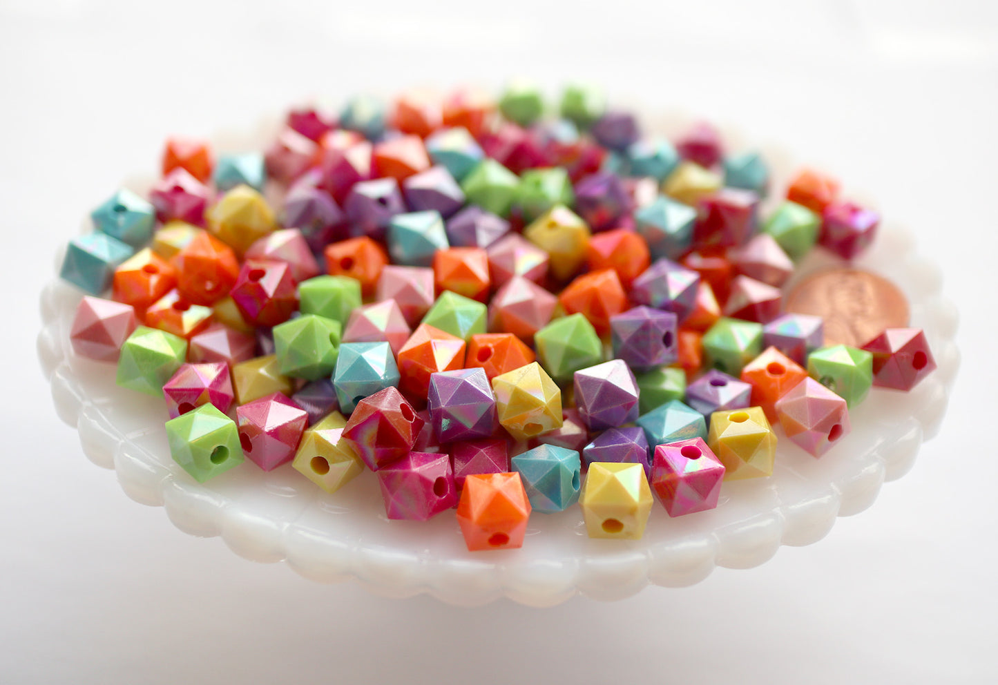 Cube Beads - 10mm Bright Color Faceted AB Cube Acrylic Square Transparent Plastic Beads - 100 pc set