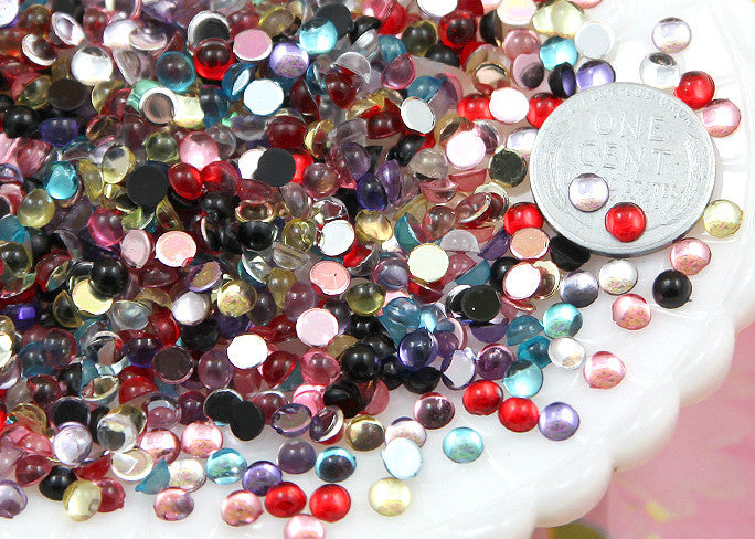 4mm Tiny Round Dew Drop Acrylic Rhinestones or Cabochons - 2000 pc set