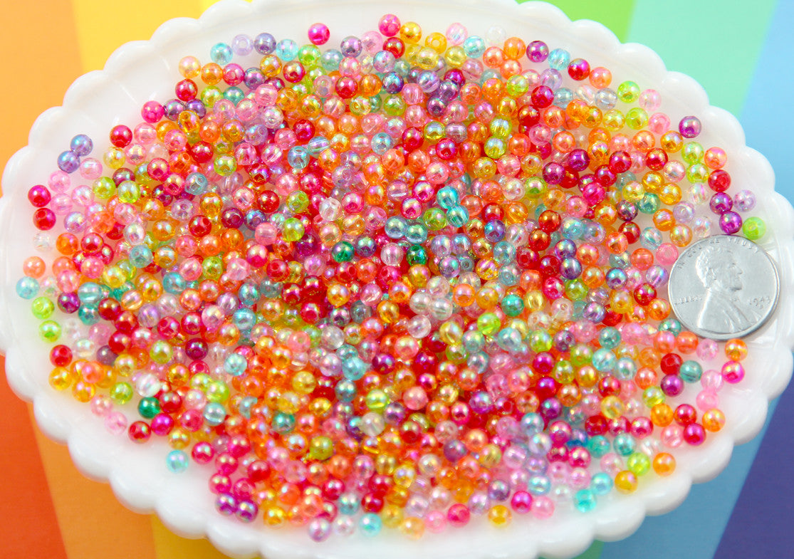 Spacer Beads - 4mm Super Tiny AB Translucent Shiny Iridescent Pearly Plastic or Acrylic Beads - Great as Spacer Beads - 1000 pc set