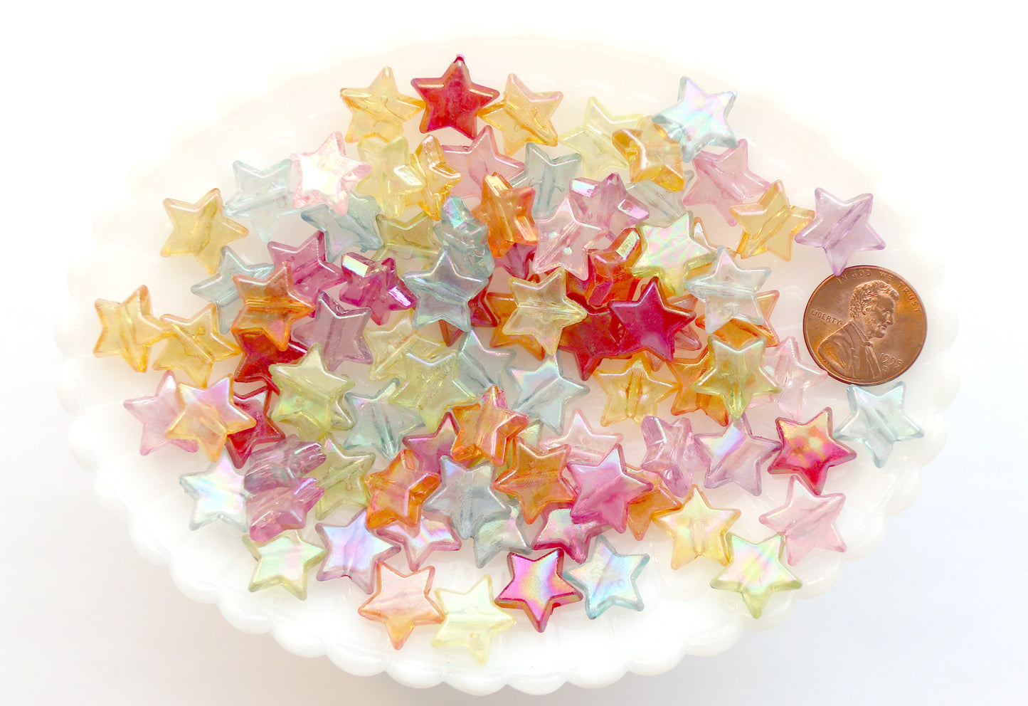 Star Beads - 14mm AB Transparent Iridescent Star Acrylic or Resin Beads - 100 pcs set