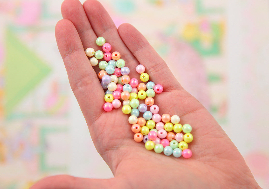 6mm Ice Cream Pastel Colors Shiny AB Iridescent Small Round Shape Plastic or Acrylic Beads - 500 pcs set