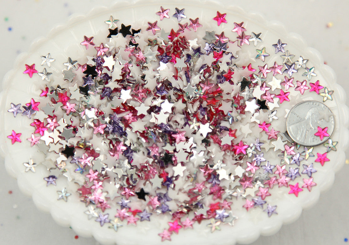 6mm Mini Sparkling Star Acrylic Rhinestones or Resin Cabochons - 1000 pc set