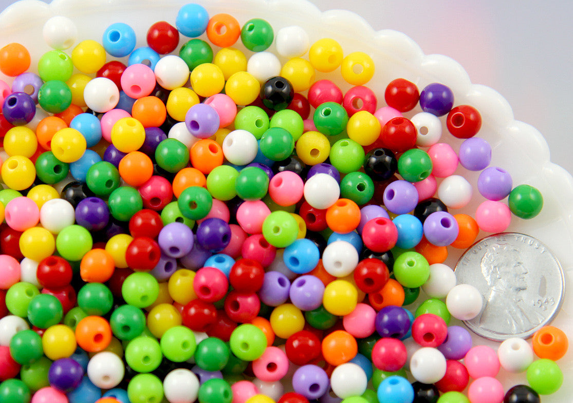 6mm Tiny Round Acrylic Beads - Gumball Bubblegum Plastic or Resin Beads - Mixed Colors, Small Size Beads - 500 pc set