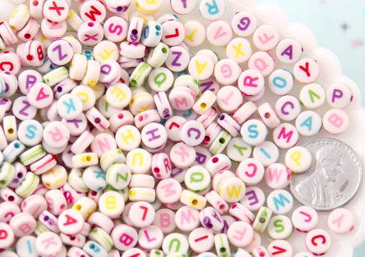 Letter Beads - 7mm Little Round Colorful White Alphabet Acrylic or Resin Beads - 400 pc set