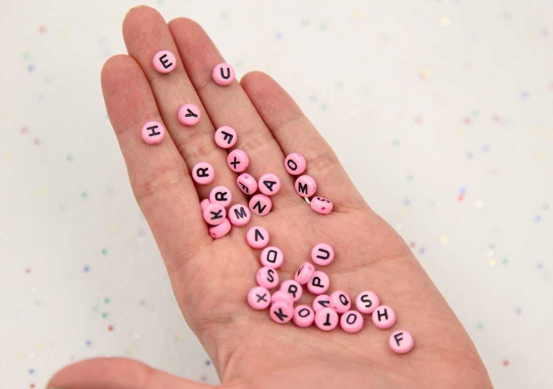 7mm Little Pink Round Alphabet Acrylic or Resin Beads - 400 pc set