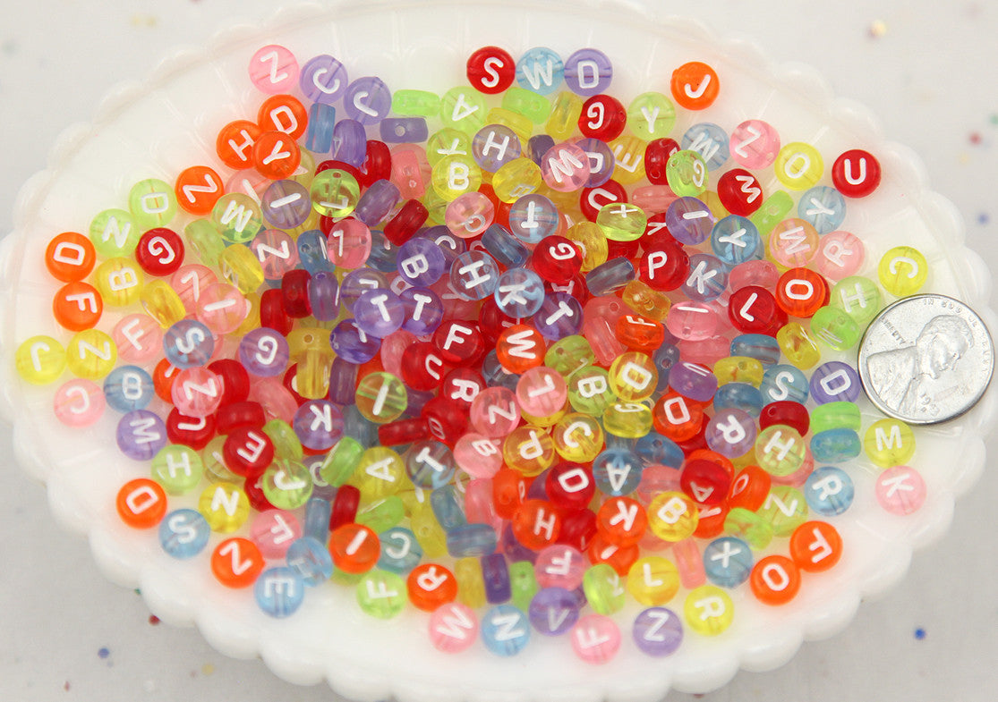 7mm Little Colorful Transparent Round Alphabet Acrylic or Resin Beads - 300 pc set