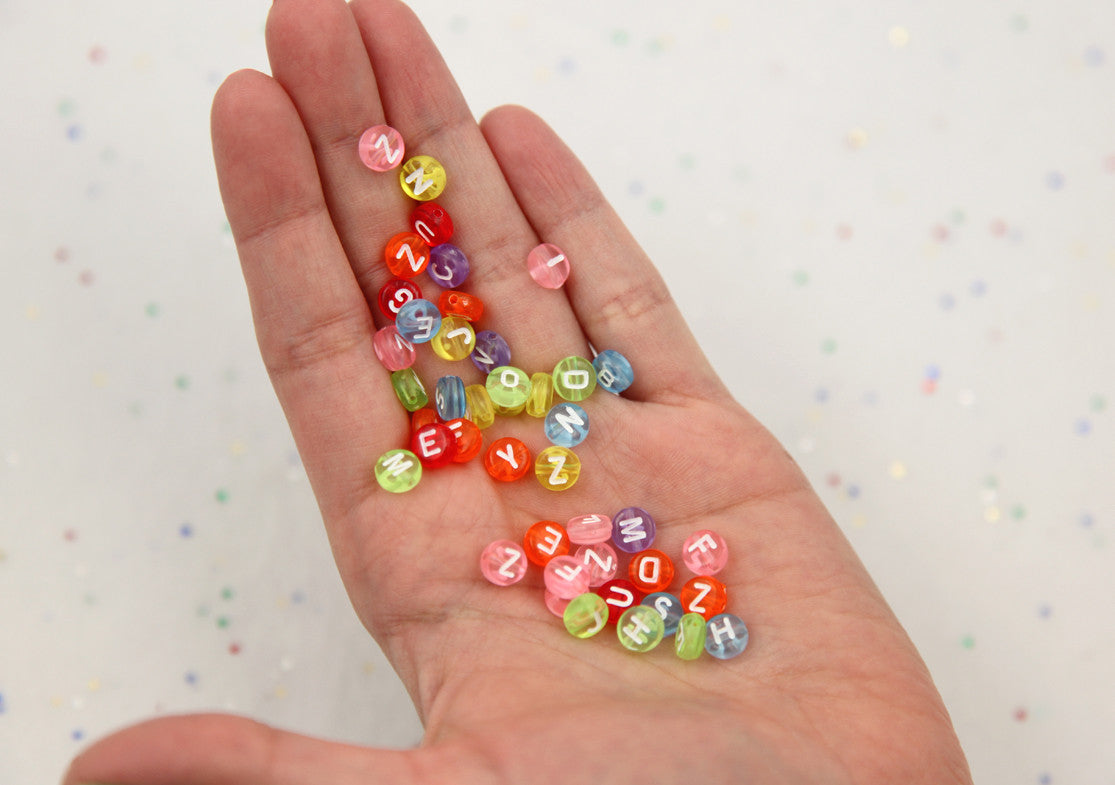 7mm Little Colorful Transparent Round Alphabet Acrylic or Resin Beads - 300 pc set