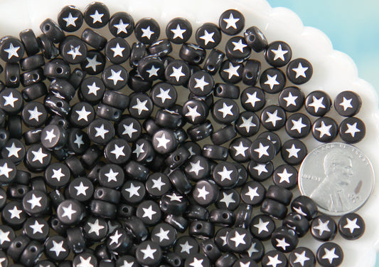 Stars for Letter Beads - 7mm Little Black Star Round Beads for use with Alphabet Beads - 300 pc set