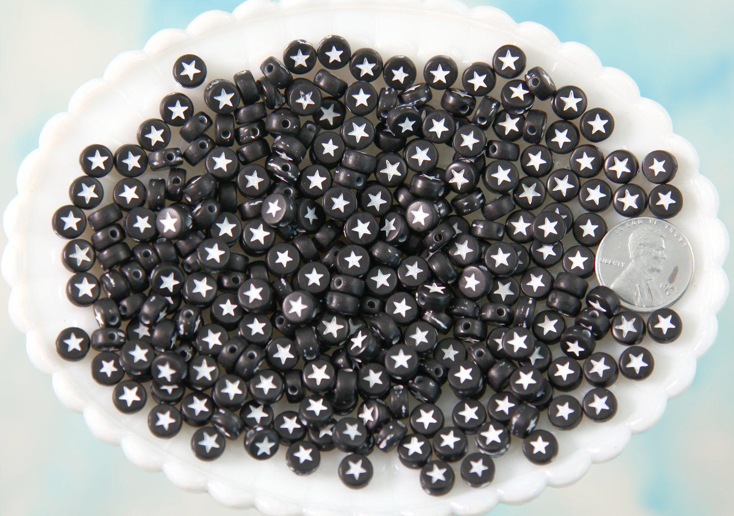 Stars for Letter Beads - 7mm Little Black Star Round Beads for use with Alphabet Beads - 300 pc set