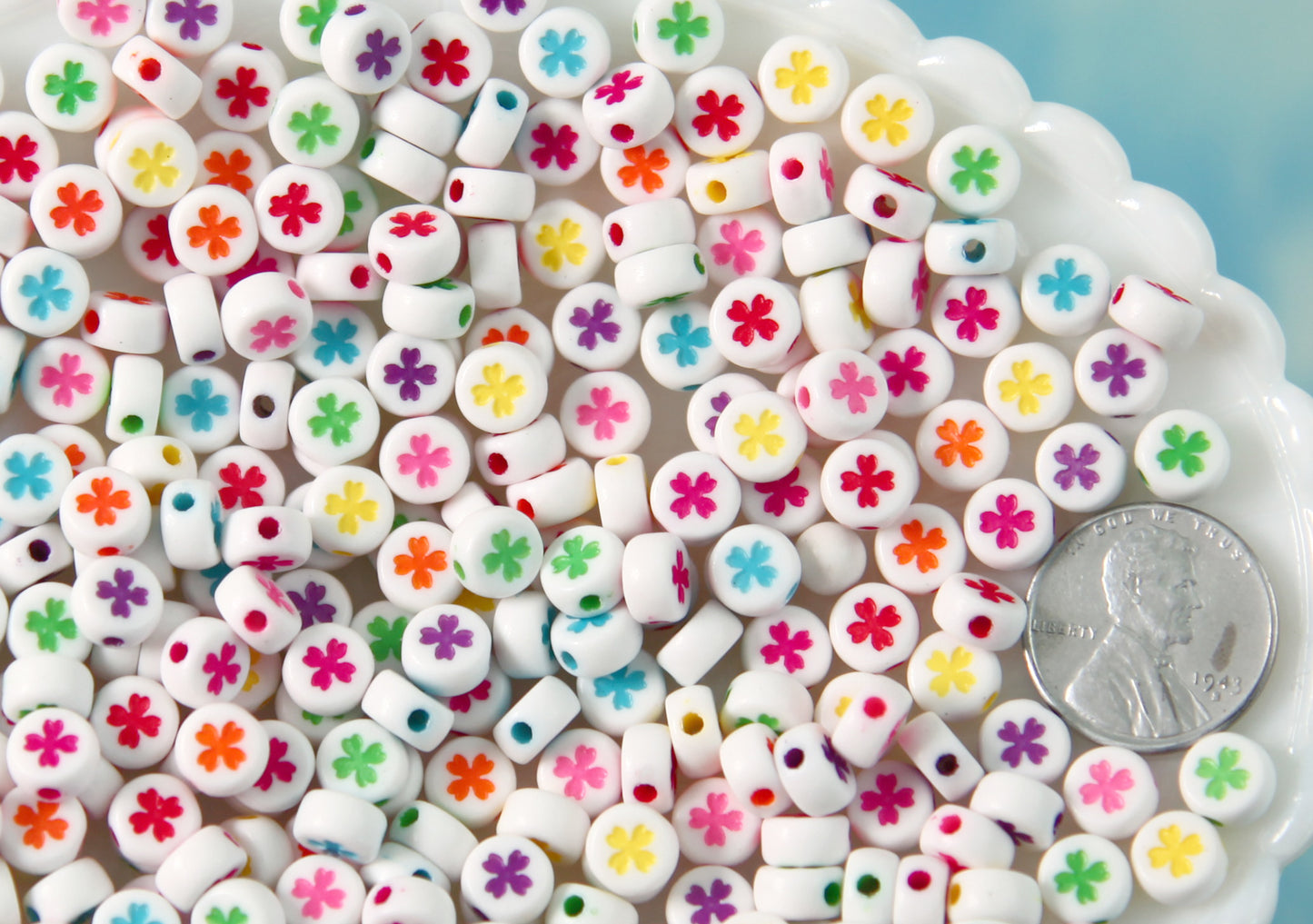 Clover for Letter Beads - 7mm Little Shamrock or Flower Beads Round Clover Beads for use with Alphabet Beads - 300 pc set