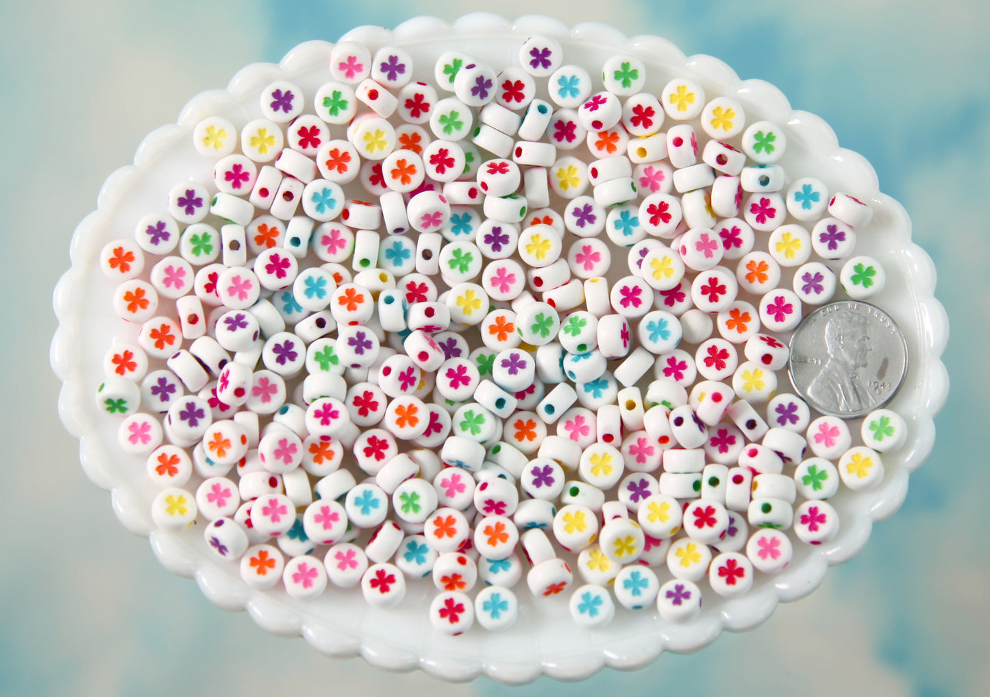 Clover for Letter Beads - 7mm Little Shamrock or Flower Beads Round Clover Beads for use with Alphabet Beads - 300 pc set