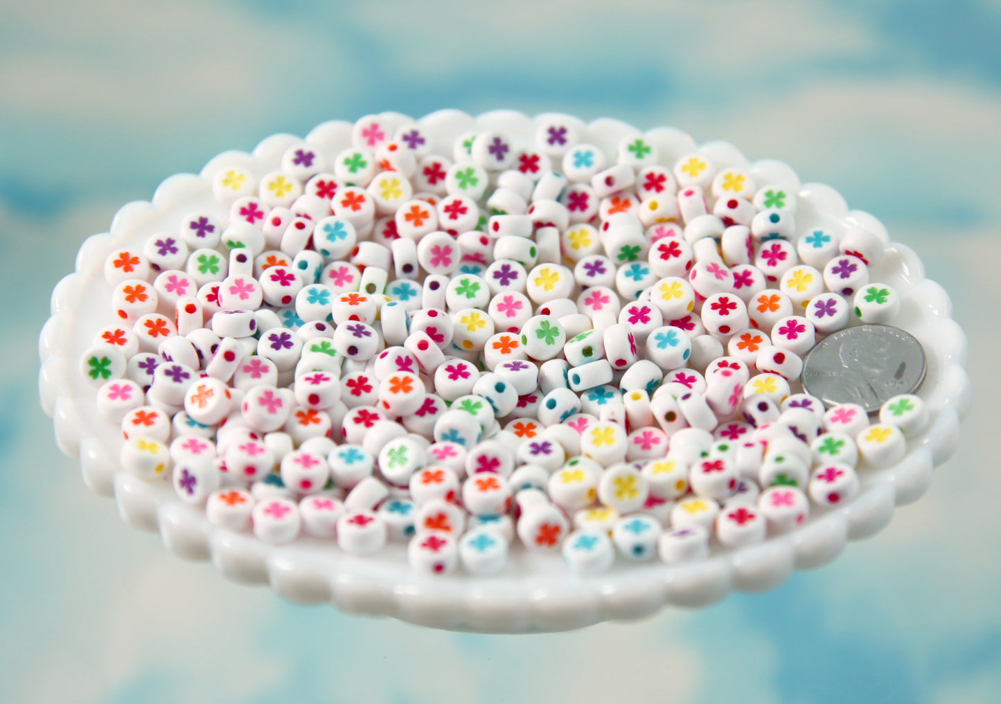 Clover for Letter Beads - 7mm Little Shamrock or Flower Beads Round Clover Beads for use with Alphabet Beads - 300 pc set