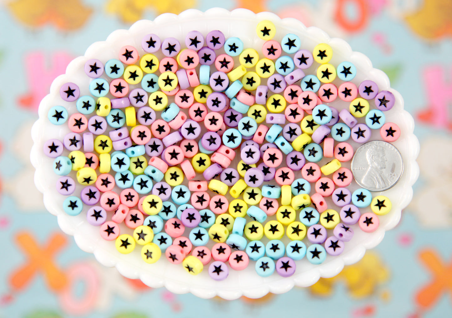 Stars for Letter Beads - 7mm Pastel Little Star Round Beads for use with Alphabet Beads - 300 pc set