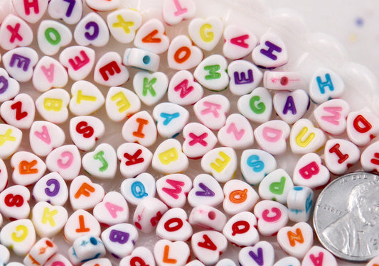 Letter Beads - 7mm Little Colorful Heart Shaped Alphabet Acrylic or Resin Beads - 400 pc set
