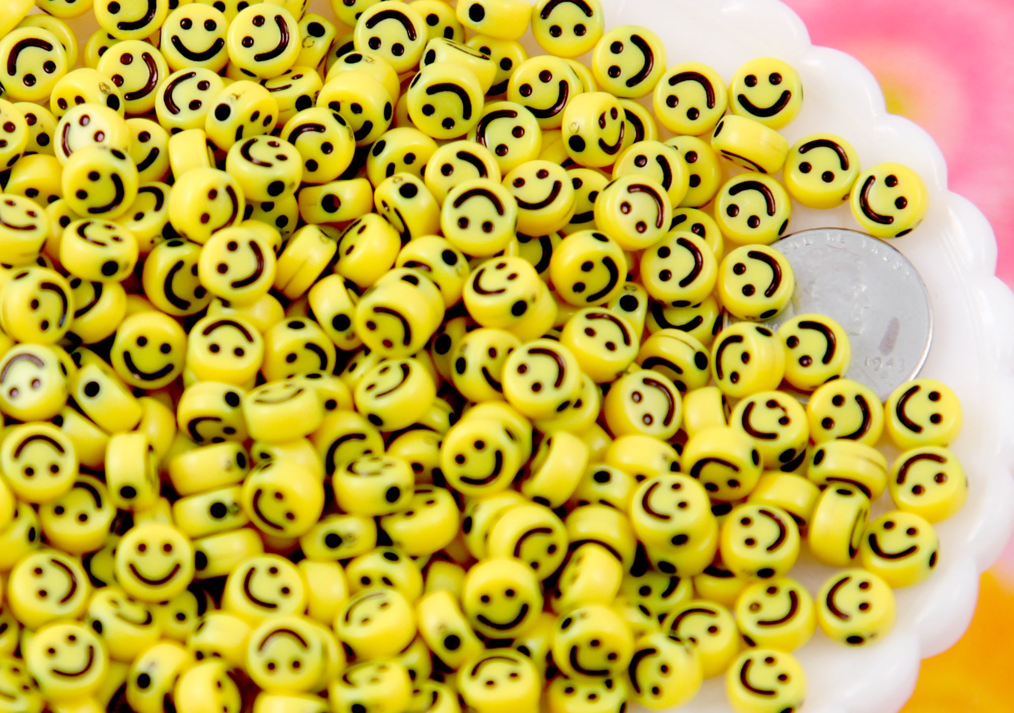 Happy Face Beads - 10mm Glitter Translucent Smile Shape Acrylic or Res –  Delish Beads