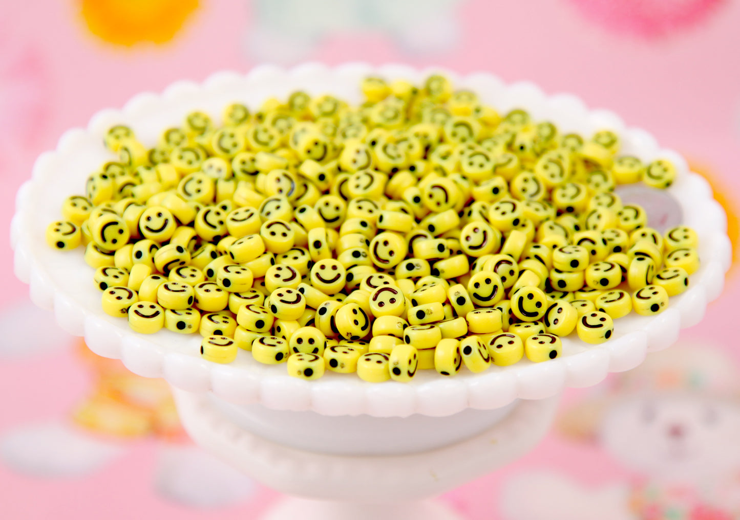 Happy Face Beads - 7mm Tiny Smile Shape Acrylic or Resin Beads - 300 pc set