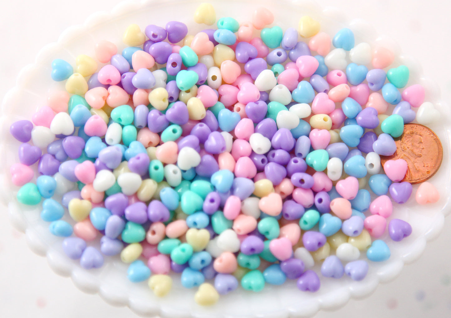 Pastel Heart Beads - 7mm Super Tiny Plastic Pastel Heart Resin or Acrylic Beads - 200 pc set