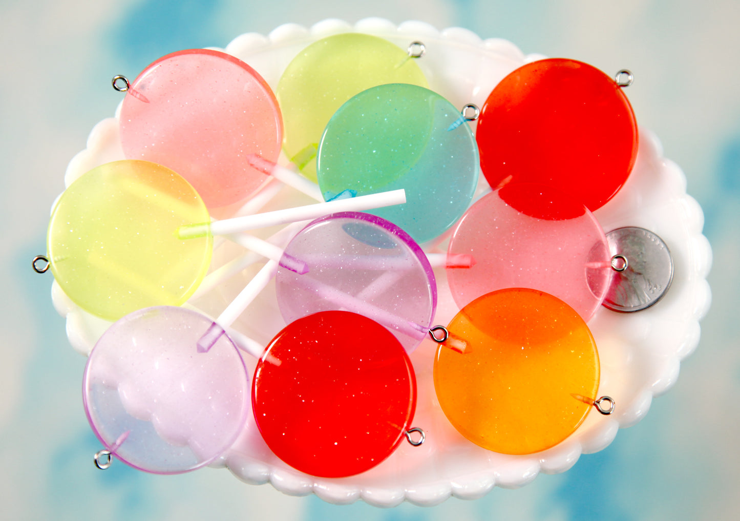 Fake Lollipops - 35mm Big Lollipop Charms Round Plastic Pendants or Resin Charms - 6 pc set