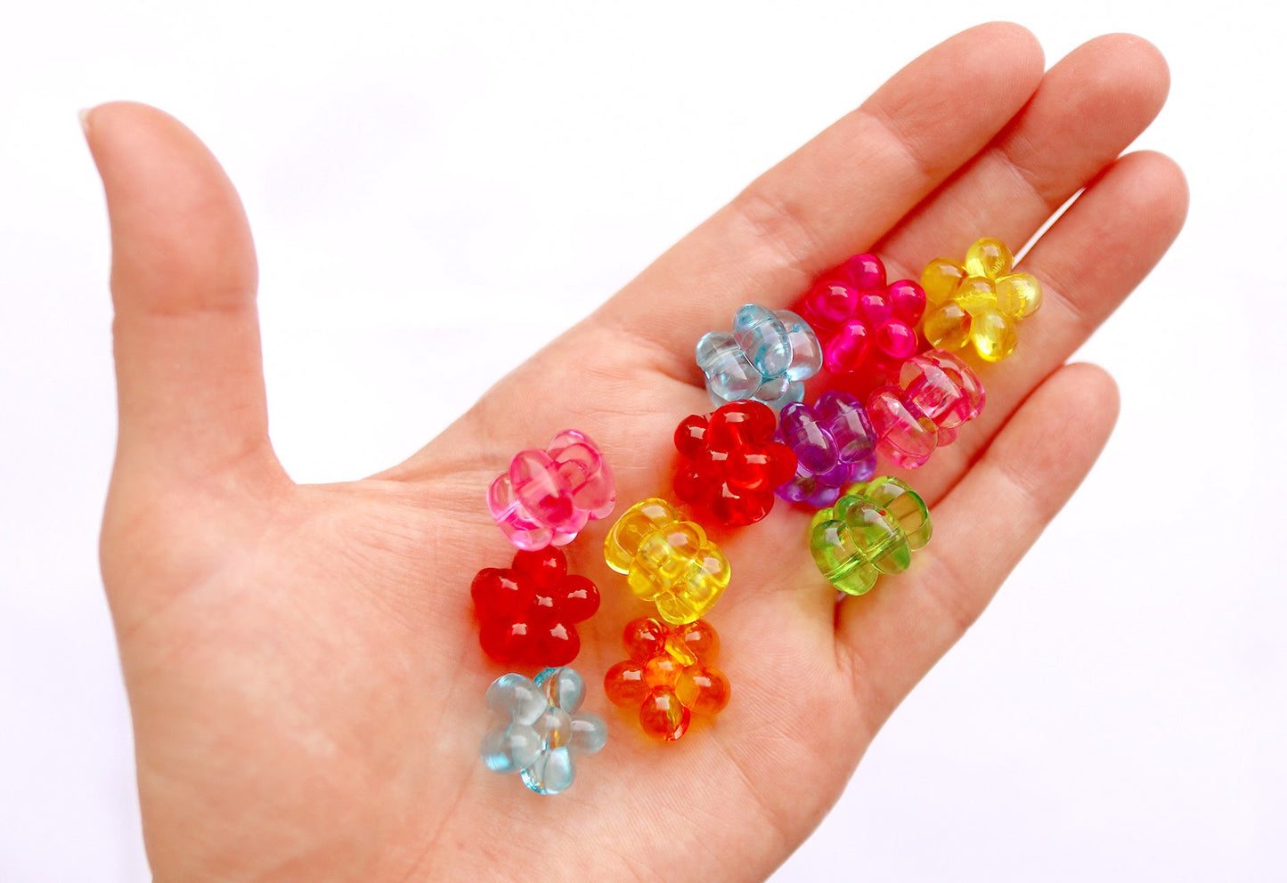 Flower Beads - 16mm Chunky Transparent Flower Large Hole Beads Plastic Acrylic or Resin Beads – 30 pc set