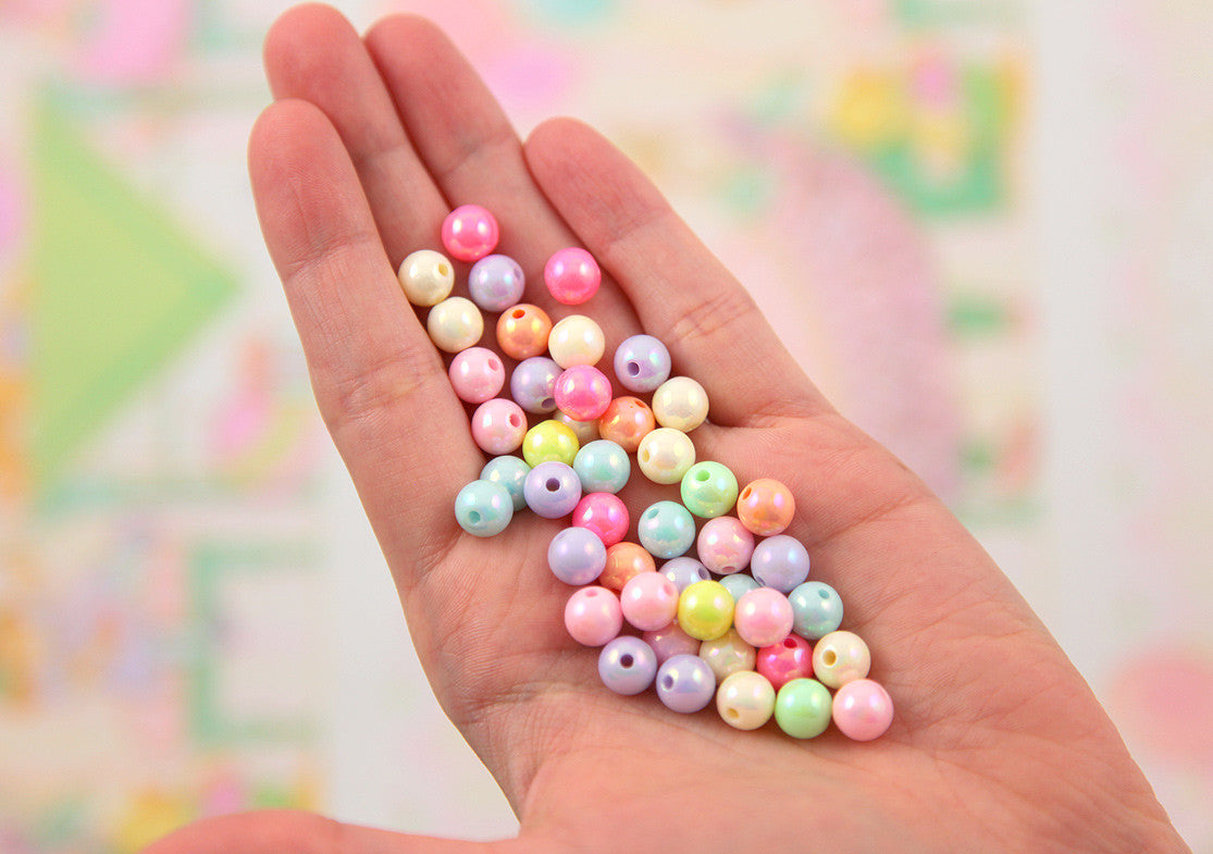 8mm Ice Cream Pastel Colors Shiny AB Iridescent Small Round Shape Plastic or Acrylic Beads - 150 pcs set