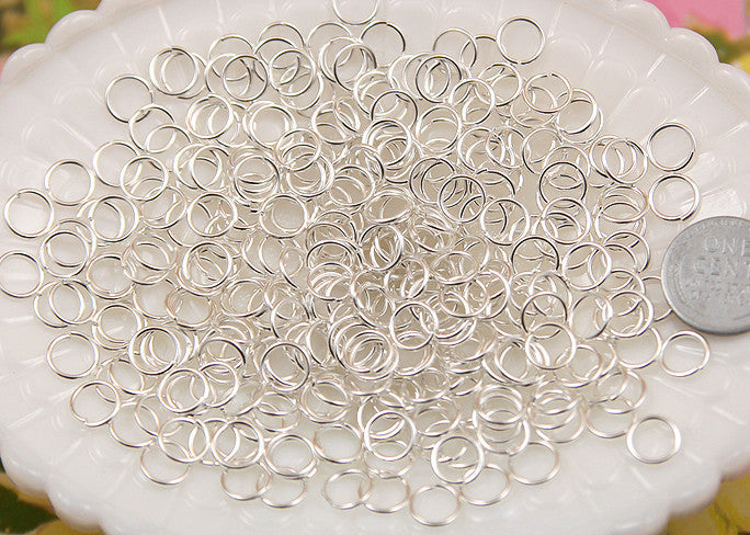 8mm Medium Silver Plated Jump Rings, Brass, standard gauge - 100 pc set